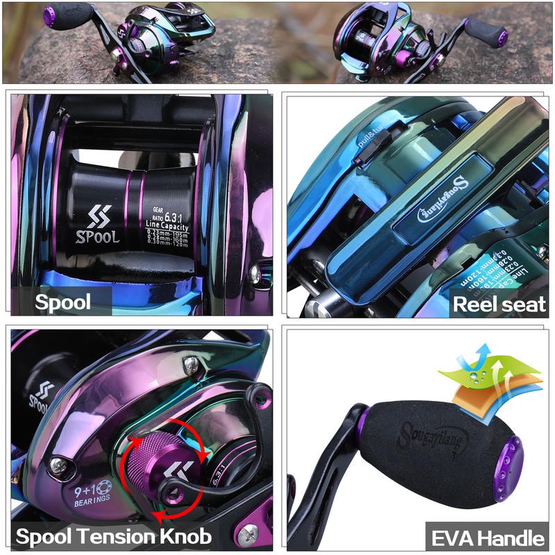 6.3:1 High Speed ​​Baitcasting Rulle 190g Super Long Casting Fishing MAX Drag Power 18LB kortskaftspole
