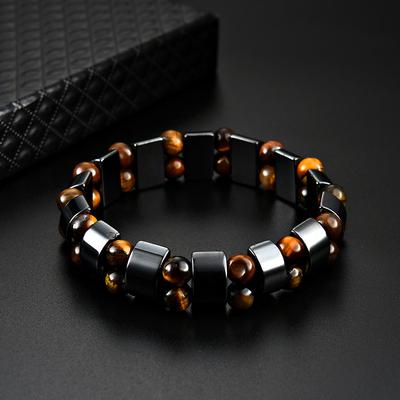 Hot Selling Men's Tiger Eye Stone Bracelet Men's Bracelet Fashion Bead Black Stone Elastic Bracelet