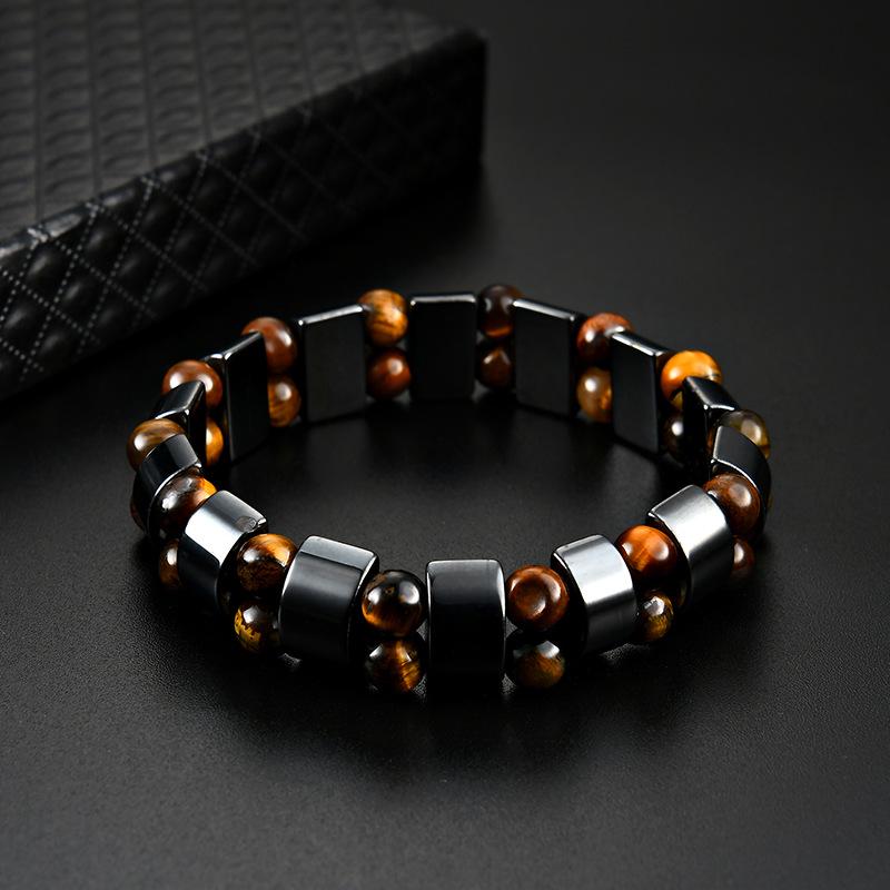Men's Tiger Eye Stone Bracelet Men's Bracelet Fashion Bead Black Stone Elastic Bracelet