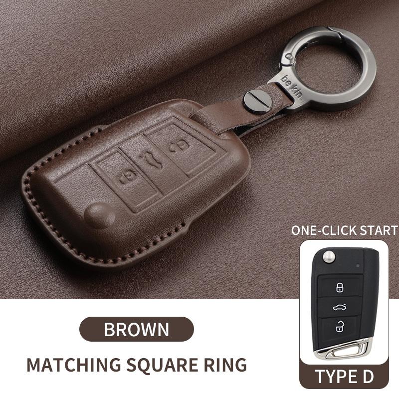 Leather Car Key Case Cover Shell Fob For Vw Volkseagen Passat B8 Magotan For Skoda Superb A7 Kodiaq Seat Protected Keychain Bag