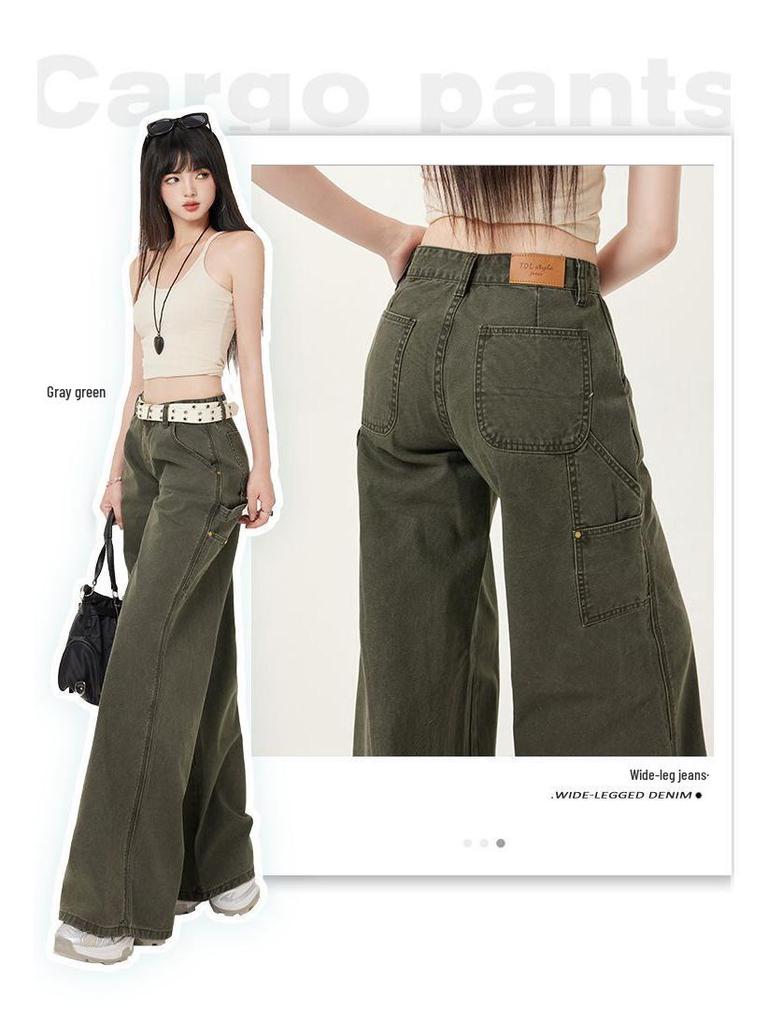 Women's Low Rise Retro Curved Blade Jeans - High Street Style, Loose Fit, Wide Leg, Casual.