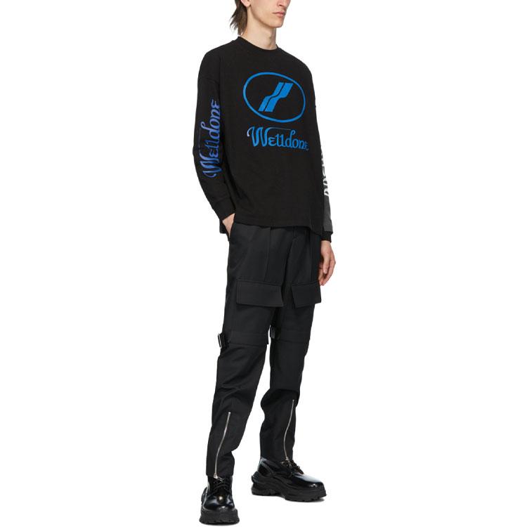 WE11DONE Classic Letter Logo Color Block Long Sleeve T-Shirt Unisex Tops Black WD-TP7-20-083-U-BK