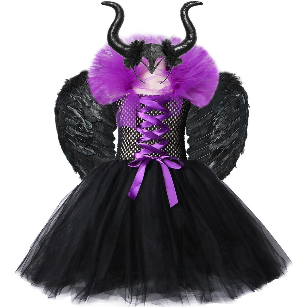 Costume Kids Girls Halloween Black Short Sleeved Dress Set Girls Dress