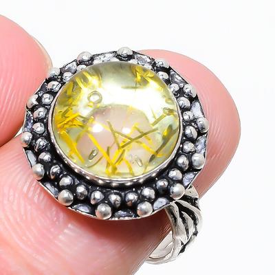 Golden Rutile Gemstone 925 Sterling Silver Jewelry Ring Size 8 s4Z96