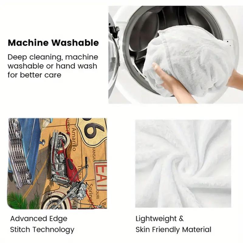 Vintage Route 66 2D Flat Pattern Flannel Blanket High Quality All Seasons Warmth and Comfort Perfect for Christmas Gifts.MMT0918206