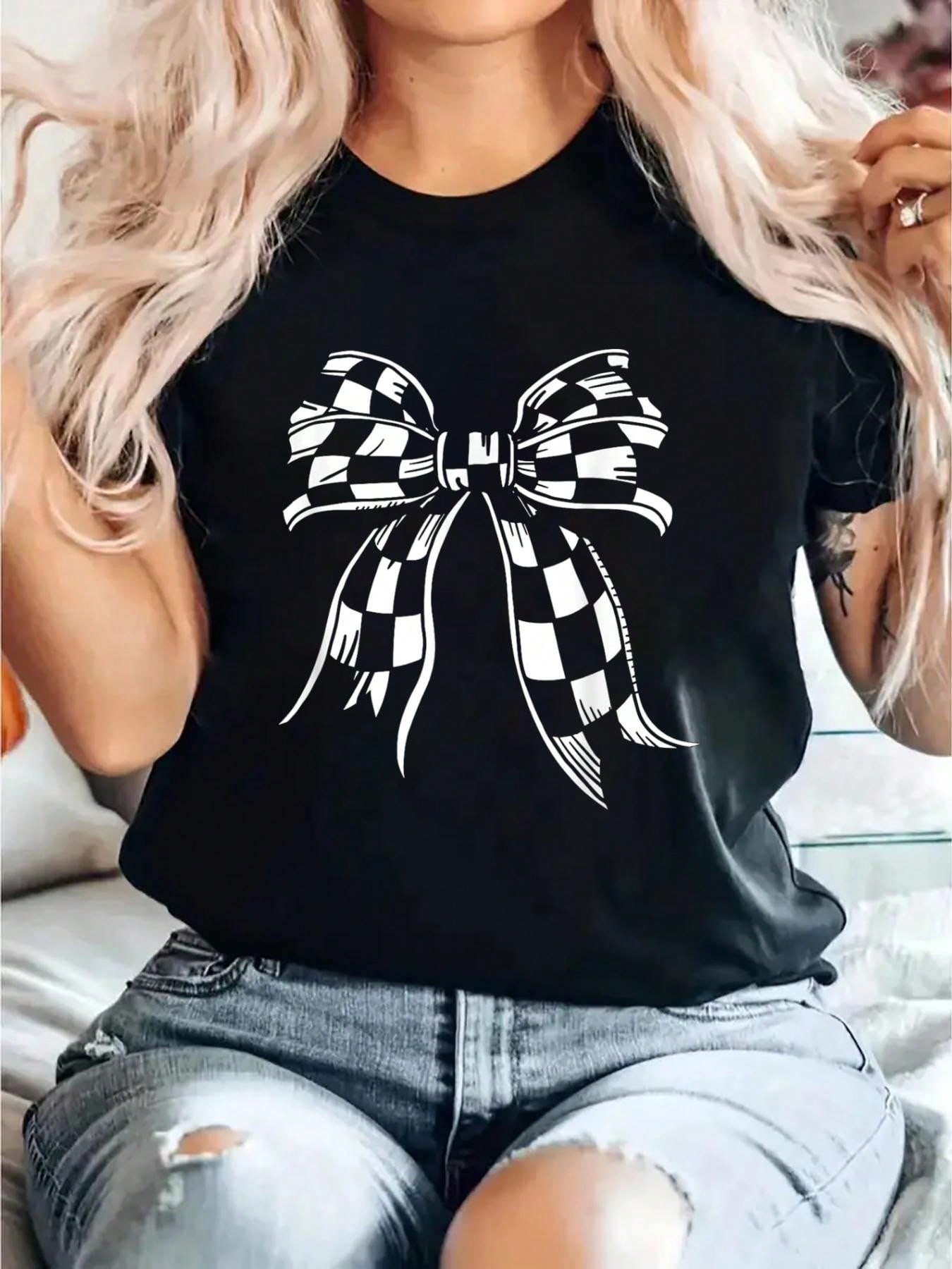 Checkered Bow Graphic T-shirt S