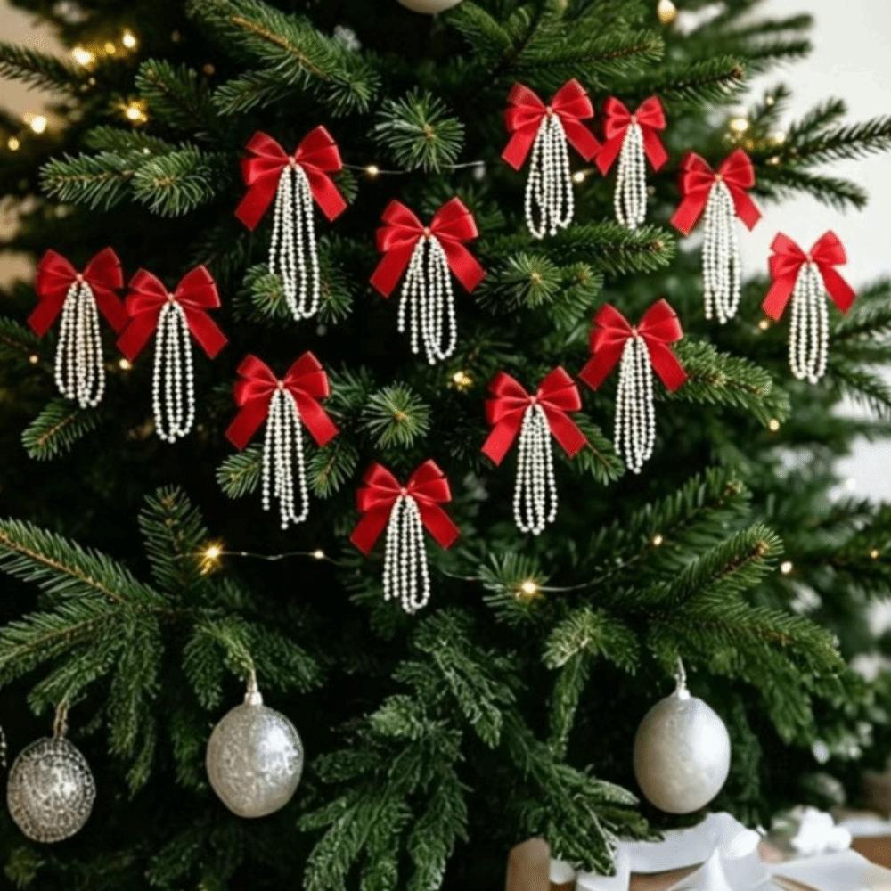 Vintage Style Christmas Tree Bows 12pcs Set Gift Wrap Bows Festive Red Ribbon Bows Gift Wrapping 12Pcs Bow красный