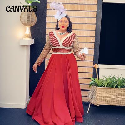 Plus Size Women's Fall New Lace Patchwork Beaded Long Dress