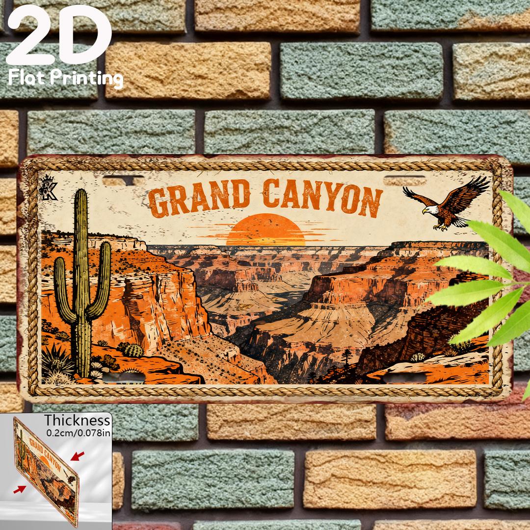 

Vintage American GRAND CANYON Desert Canyon Sunset Scenery Saguaro Cactus Eagle License Plate D Flat Aluminum Tin Sign Wall A 15x30cm(5.9x7.8inch)