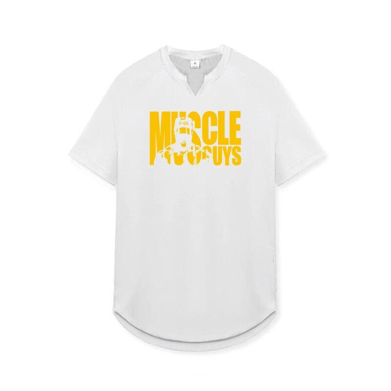 

Muscleguys Спортивная футболка для фитнеса с v-образным вырезом и короткими рукавами, полиэстер, эластичная тренировка мышц, впитывает пот, с половиной рукавом XXL белый