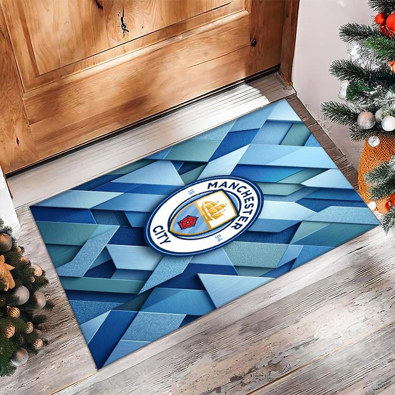 Manchester City Printed Flannel Area Rug Non Slip Soft Polyester Floor Carpet Indoor Decor Mat for Bedroom Living Room Sofa