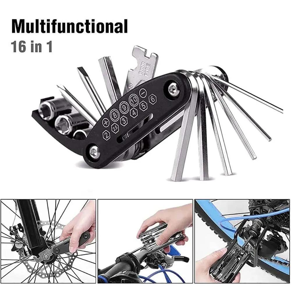 Bicycle Repair Tools Kit, Bike Accessories, Multi Tool Set with Pump Tire Patch, Portable Mountain Road BikeTire Auto Tool Set