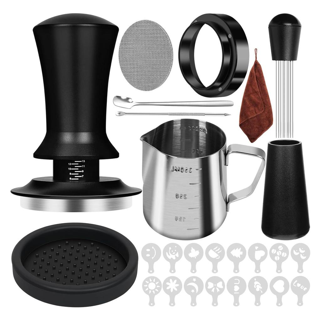 25PCS Coffee Accessories Set with Constant Pressure Espresso Tamper, Dosing Funnel, Distribution Tool, Puck Screen,