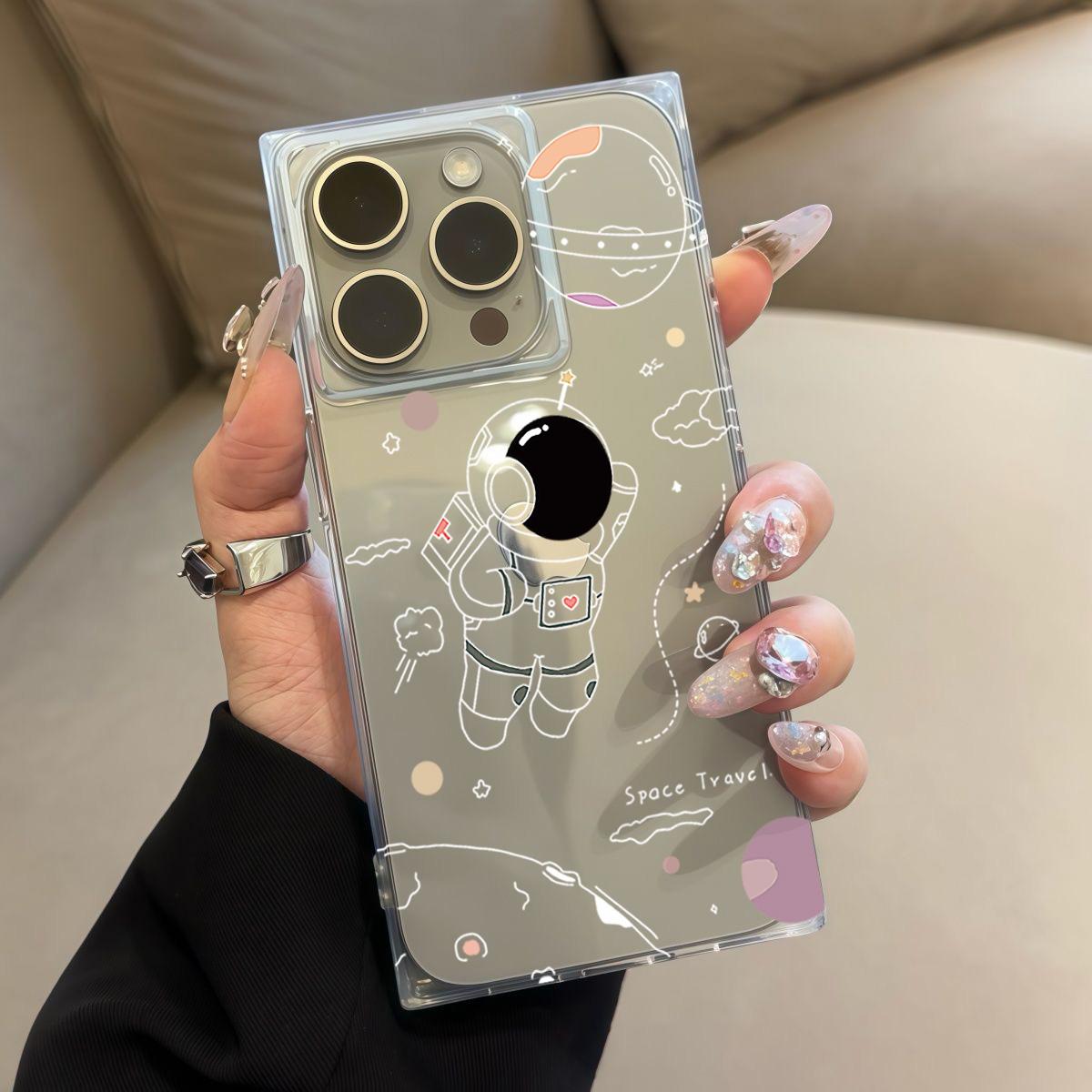 

Square Back Tube Protection Clear Case For iPhone 12 15 Plus 13 11 14 Pro Max 16 ProMax Anti-Oxygen,Outer Space Astronauts Pattern Casing iphone 16