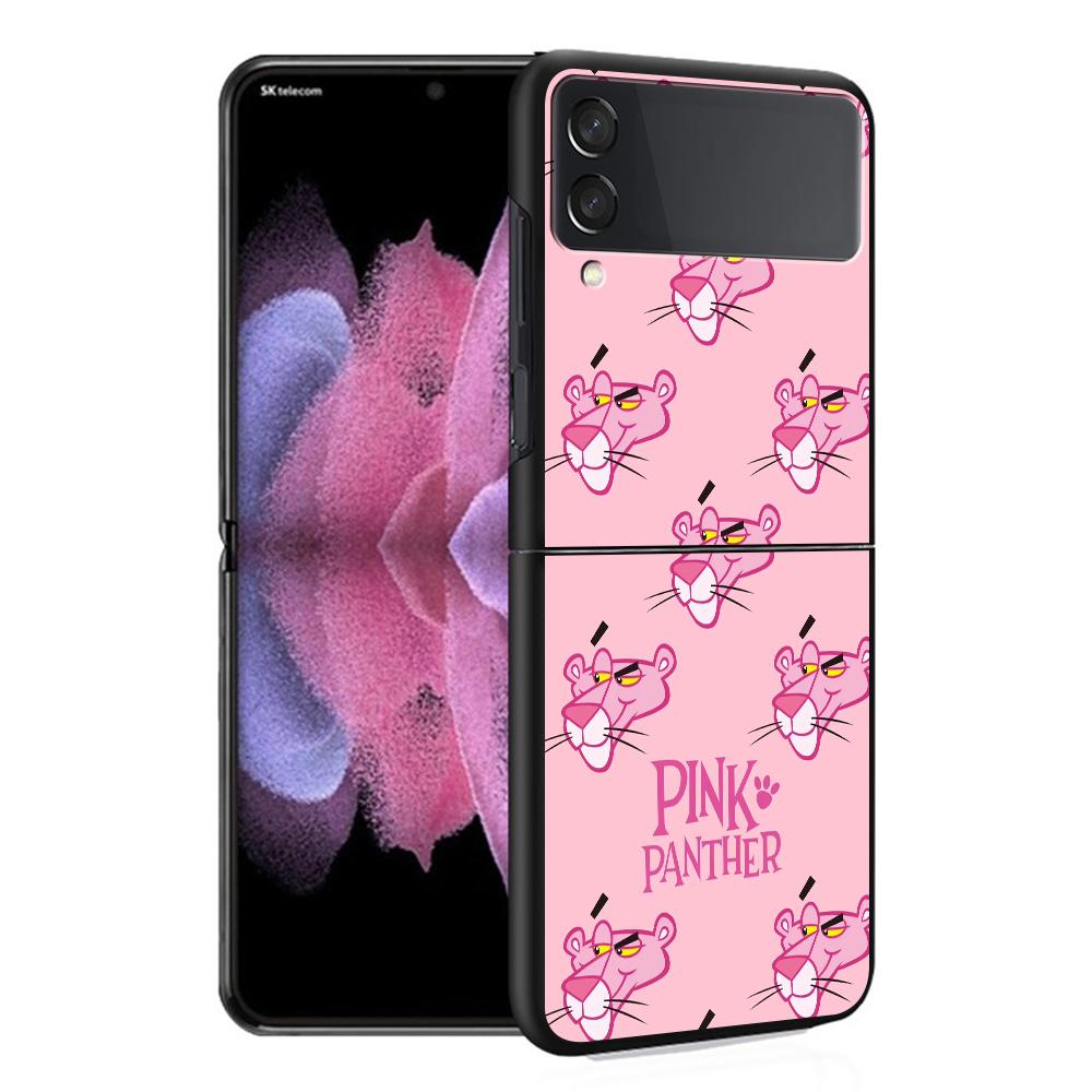 

Чехол для Samsung Galaxy Z Flip 3 4 5G, черный жесткий чехол из ПК с противоударной защитой, роскошный чехол для телефона Flip3 Flip4, чехол с милой розовой пантерой Samsung Z Flip 5G