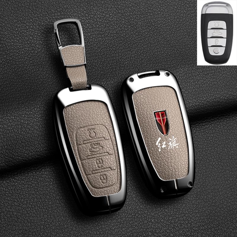 Autosleutelhouder/sleutelhanger voor FAW Hongqi H5 E-HS9 H9 HS9 HS5 HS7 2020 - 2024, gemaakt van zinklegering en leer.