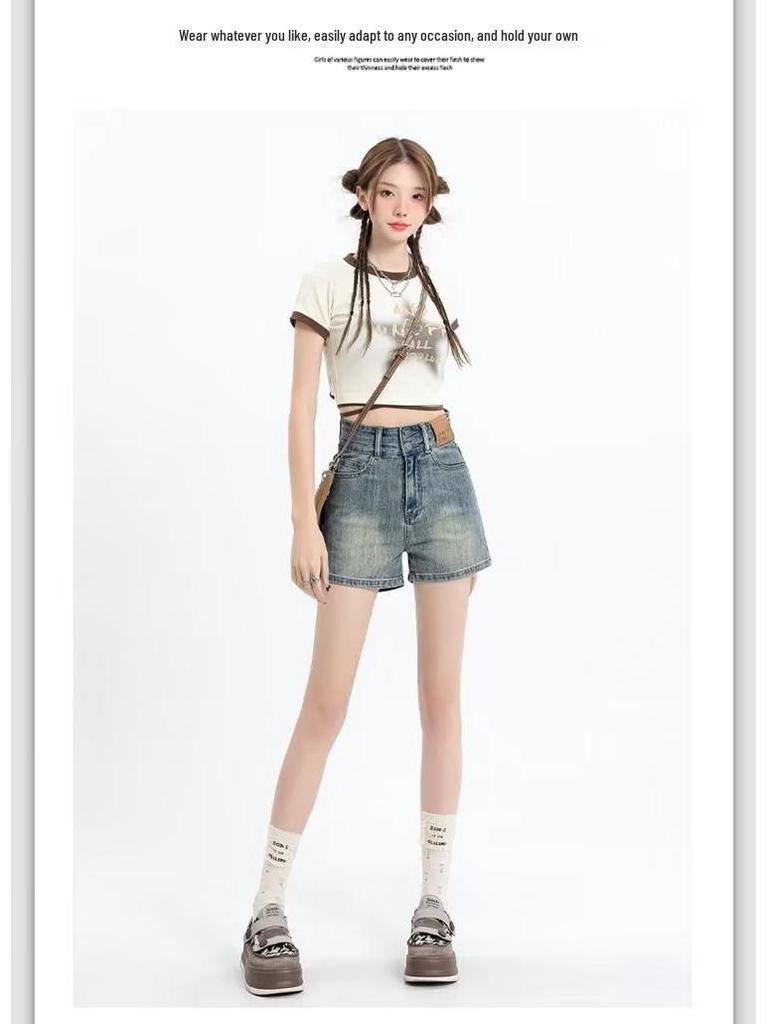 Women's High-Waisted Distressed Retro Denim Shorts - Trendy Chic Summer Style
