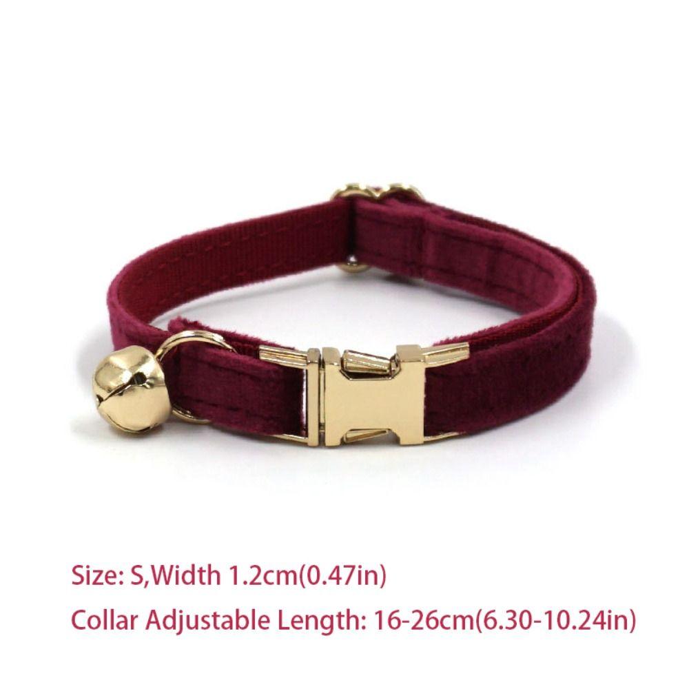 Portable Velvet Cat Collar Cute Adjustable Kitten Collars Necklace Light Gold Buckle with Bell Cat Pet Accessories