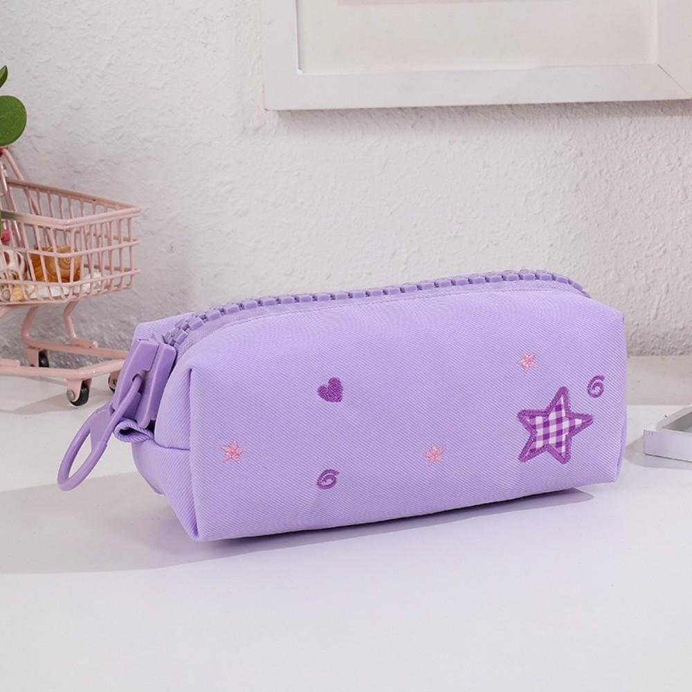 Heart Zipper Pull Stationery Organizer Pouch Star Pattern Pen Storage Bag  Office Use