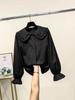 Women's Wine Red Korean-Style Doll Collar Long Sleeve Shirt - Fairy-Inspired and Stylish Spring Top 2024.
