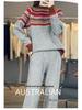 Wool Argyle Ethnic Style Retro Color Block Sweater & Long Pants Set for Women - Autumn/Winter Fashion