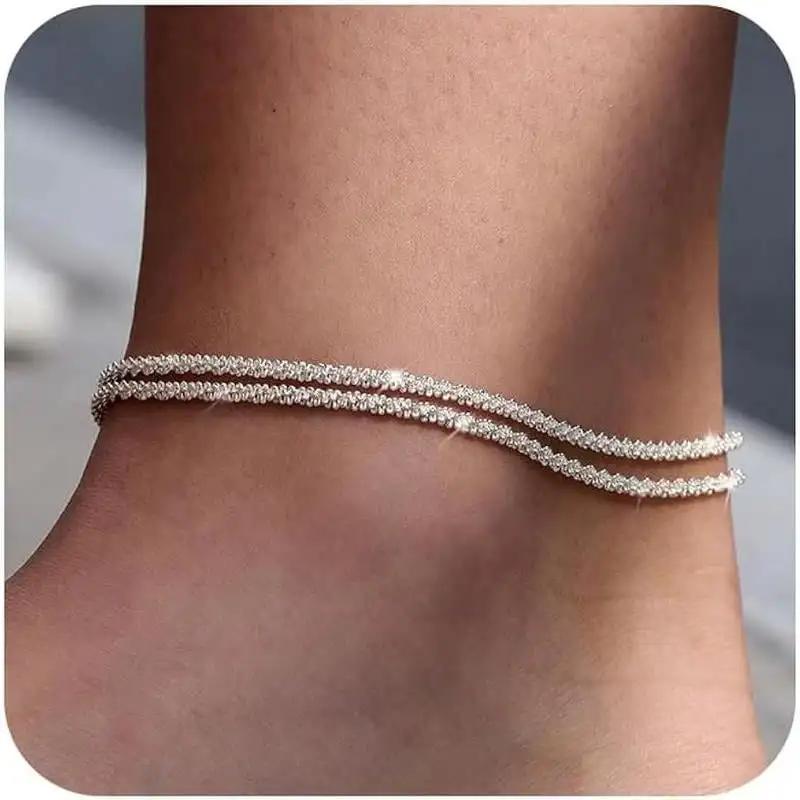 

Dainty Layered Anklet for Women Stainless Steel Glitter Anklet Bracelet Summer Beach Waterproof Mother s Day Gift for Friend