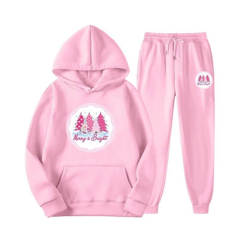 New European and American sweater sweatpants two-piece set loose casual hooded sweater set printed drawstring sweater