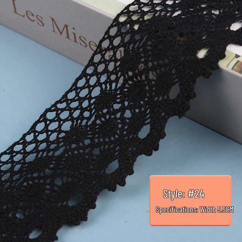 Black Pure Cotton Lace Trim for Clothing and Curtains