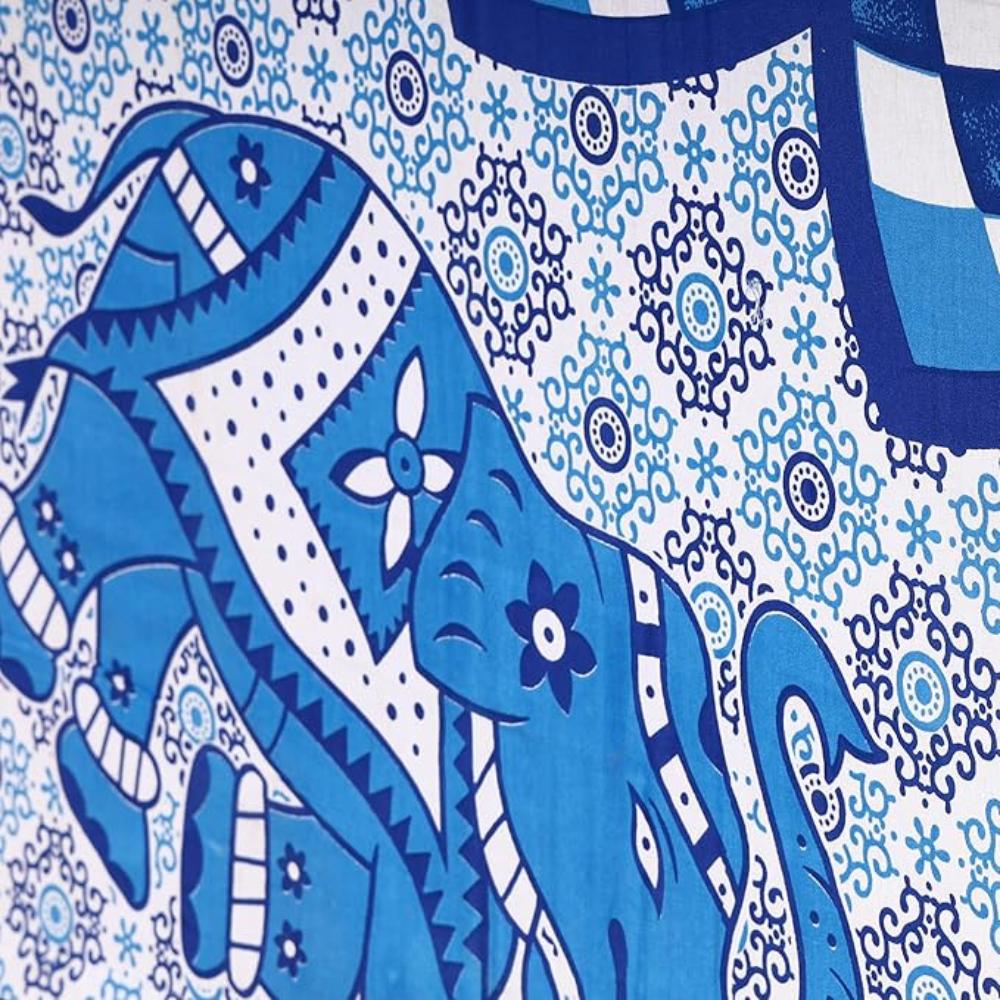 Bless International Beautiful Indian Bohemian Psychedelic Hippie Tree of Life Window Curtain Panels for Bedroom, Living(Blue Elephant Flower)