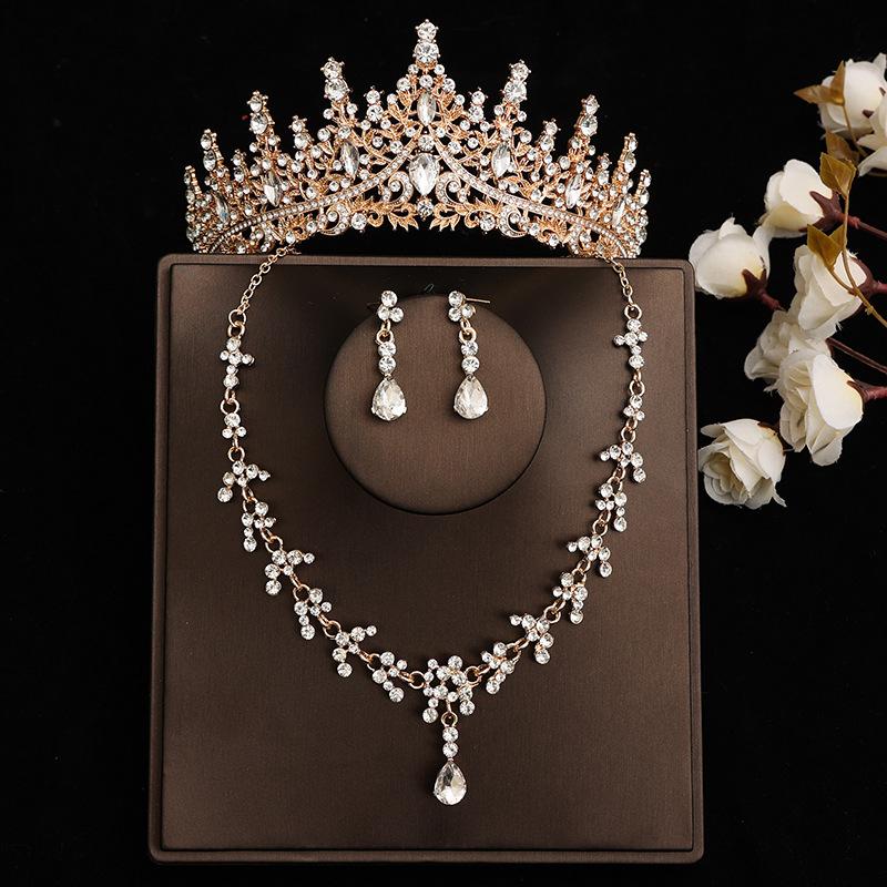 DIEZI Baroque Bridal Rhinestone Crown Tiara For Women Girls Wedding Princess Queen Crystal Tiaras Necklace Earrings Jewelry Sets
