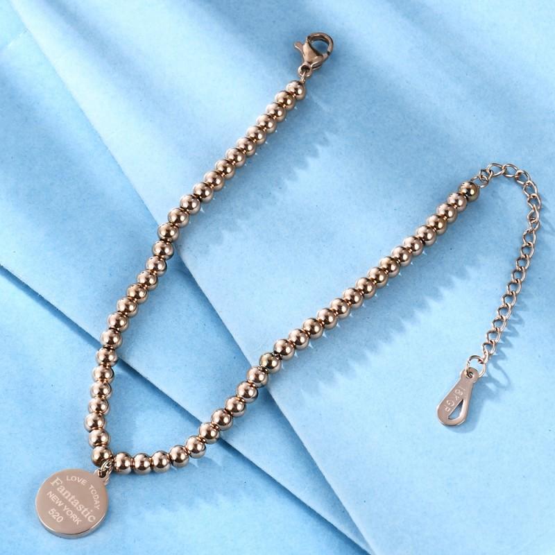 4mm Bead Bracelet Stainless Steel Round Disc Bangle Engraved Personalized Gift Women Minimalist Geometric Jewelry