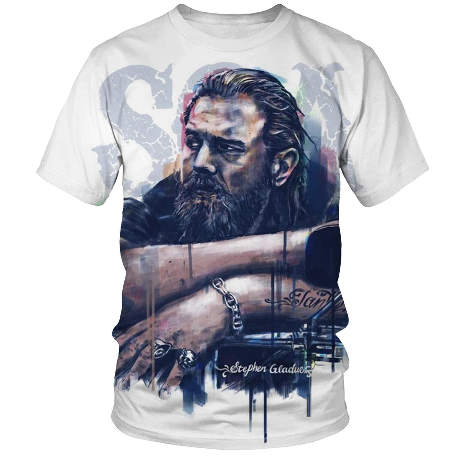 WowClassic 3D Sons of Anarchy TV-serie Grafisch Bedrukte T-shirts Casual Korte Mouw Heren T-shirts - Zachte Medium Stretch Stof Zomer Relaxed Fit Kleding XXXL