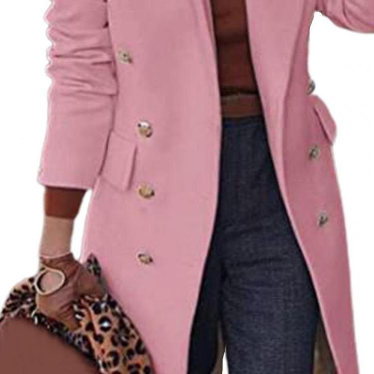 Winter Women's Wool Coat Double Breasted Knee Length Jacket Solid Color Lapel Design Fall Outerwear Plus Size Options