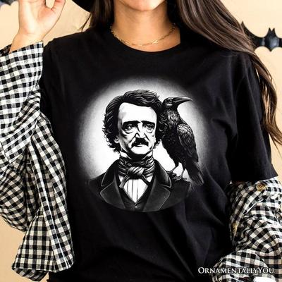Edgar Allan Poe Spooky Portrait T-and Kids Tshirt, Horror Villain Theme Halloween Tee