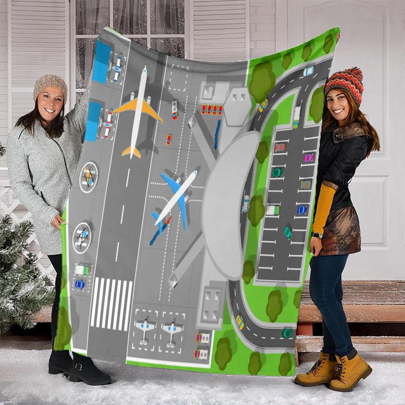 Airport Runway Map Print Blanket Soft Comfortable All Seasons Suitable Sofa Office Nap Travel Birthday Gift Christmas Present