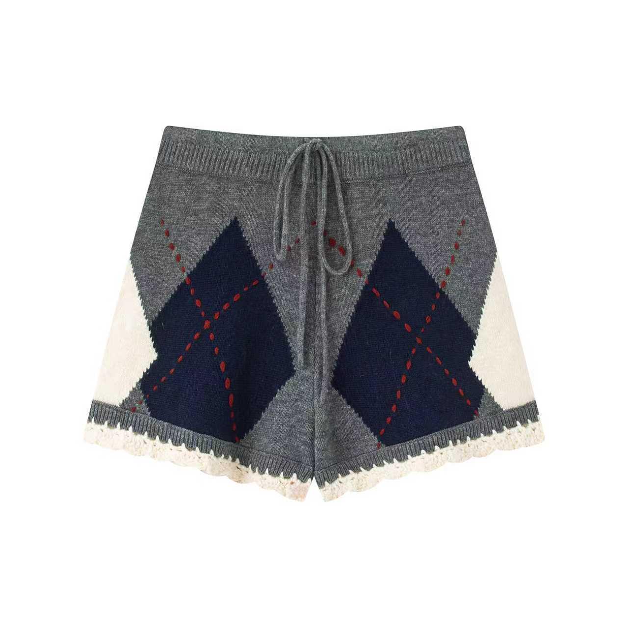

Winter 2025 Sweet Style Color Block High-Waist Knit Shorts Small серый