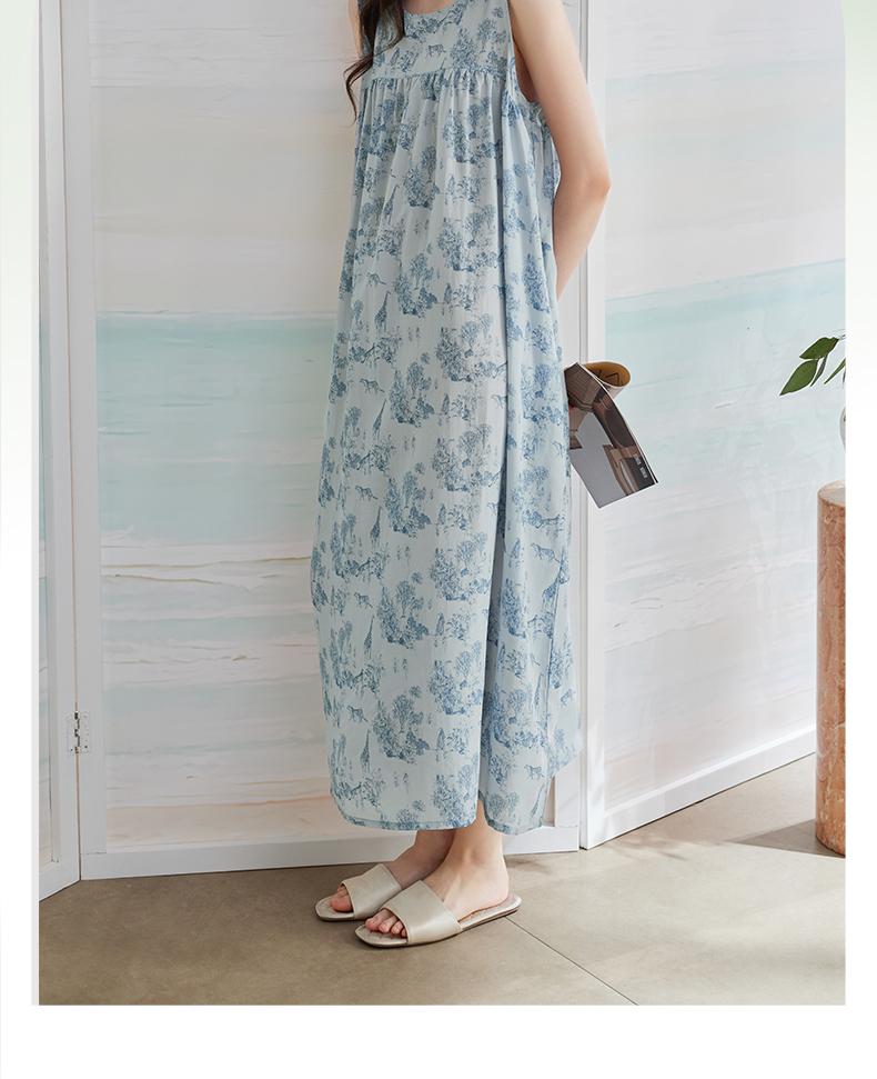 Xuan Liang [7A Antibacterial] Sleeping Skirt Women's Summer Thin Edition Lyocell Woven Sleeveless Tank Top Long Dress Sleepwear Home Clothes