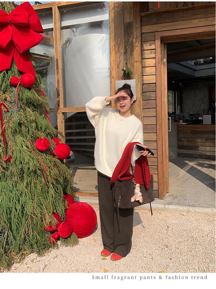 Plus Size Women's High Waist Soft Warm Straight Leg Pants - Casual Wide-Leg Autumn/Winter.