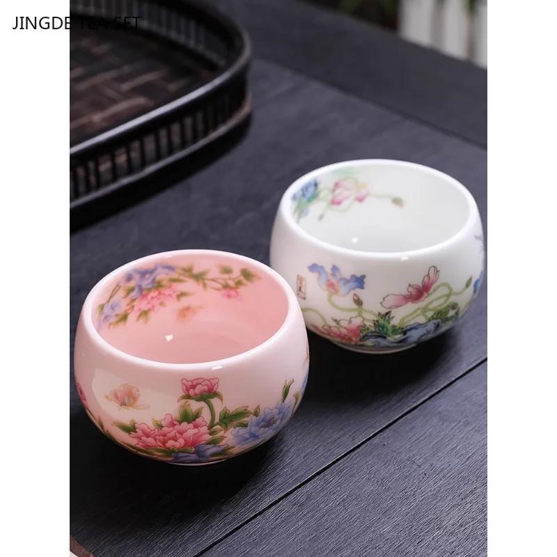 1 Stück 150 ml Boutique Keramik Teetasse Yangzhi Jade Meister Einzelne Tasse Handgefertigt Rosa Retro Chinesische Schönheit Teegeschirr