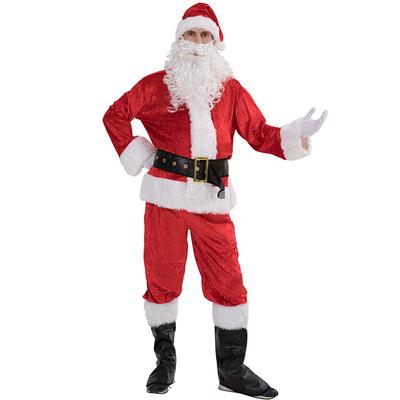 7pcs Men’s Santa Costumes Christmas Suit Mens Santa Outfit Santa Suit Claus Adult Flannel Classic Suit