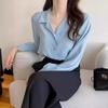 Spring Simple Women's Chiffon Shirt Solid Color Temperament Label Collar Long Sleeved Top