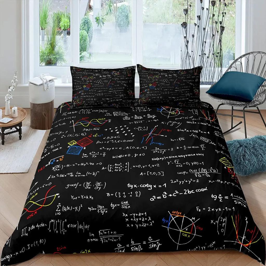 Math Equations Duvet Cover Set Hourglass Purple Galaxy Comforter Cover Physics Formula Dorm Bedding Sets Science Geometry Axis
