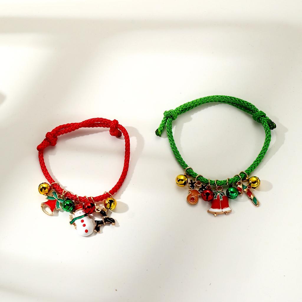 Christmas Elk Bell Couple Bracelet, Cartoon Oil Drip Adjustable Santa Cane Bracelet