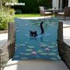 Black Cat In Water Lilies Pillowcase, Impressionist Art Cushion Cover, Nature Scene Decor, Unique Home Accent for Living Room