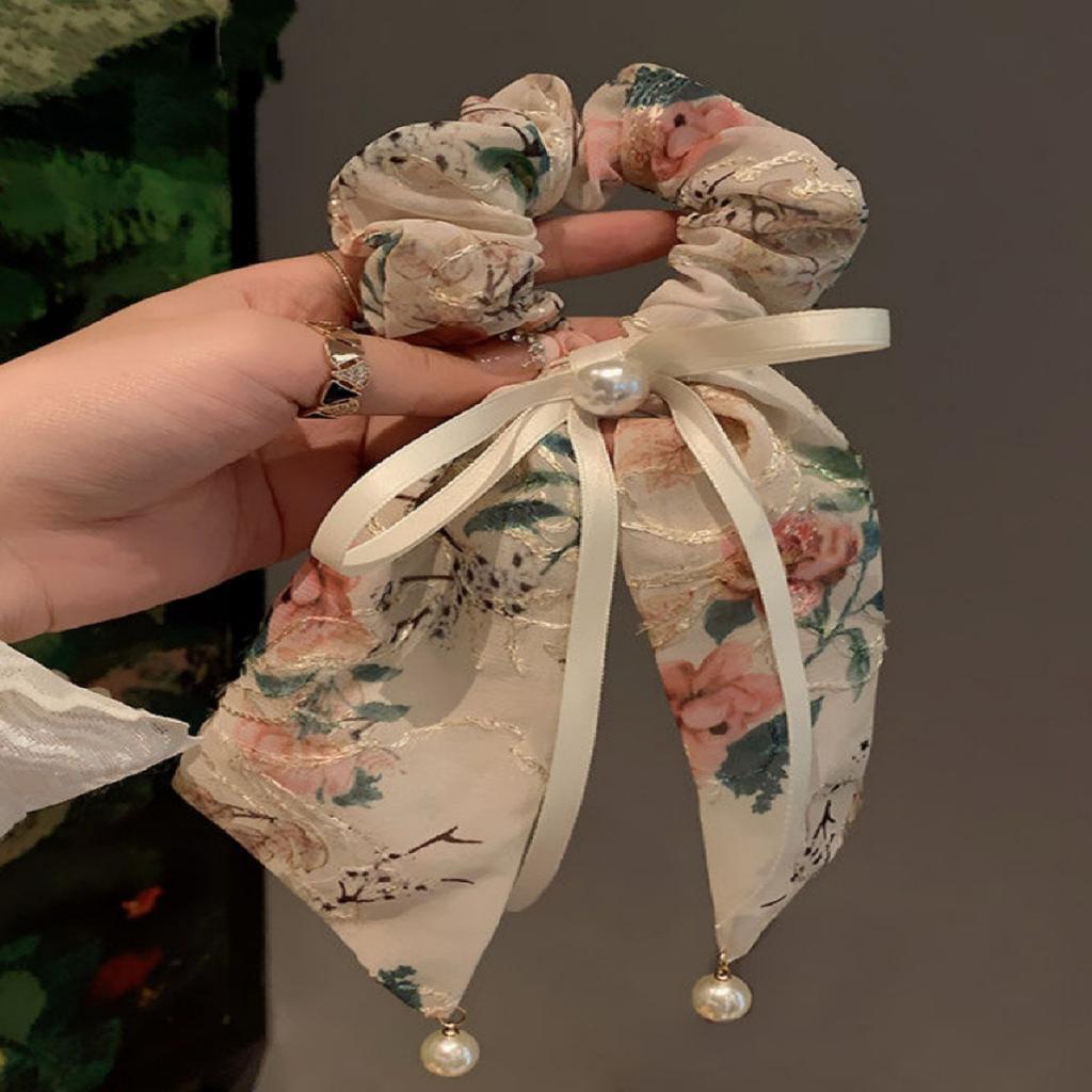 1PC Super Fairy, Pearl, Butterfly, Ribbon, Small Intestine Loop, Sweet, Girl, Tie Marble Hair Rope, Premium, Ponytail, Temperame