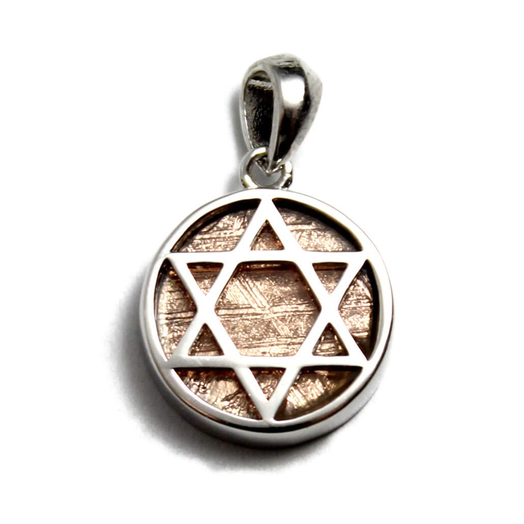 Hexagram, Star of David, Gibeon Meteorite Pendant, Sterling Silver 925, Gold, Women sMen s
