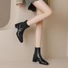 Krazing Pot Sheep Skin Square Toe Winter Med Heels Chelsea Boots Women Zipper Retro Fashion Leisure Ankle Boots