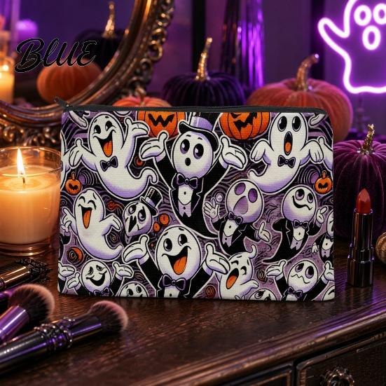 Travel Storage Bag Halloween Bag with Colorful Cartoon Ghost Print Durable Canvas Small Item Organizer Makeup Zipper Large Capacity Lightweight