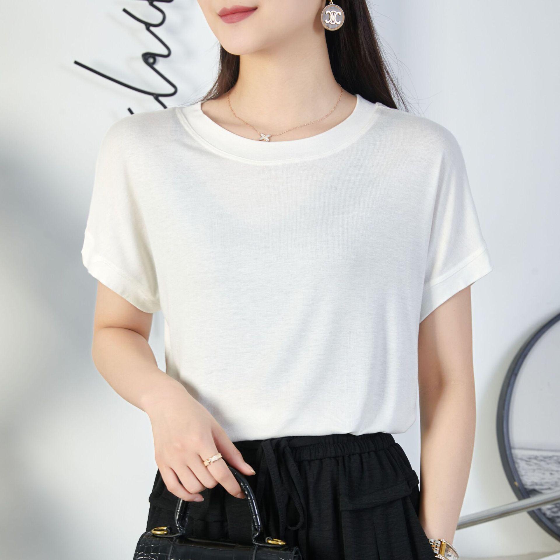 

Women s Casual Bat Sleeve Round Neck T-Shirt – Solid Color, Short-Sleeved, Versatile, Simple Design XXL 125-135 jin