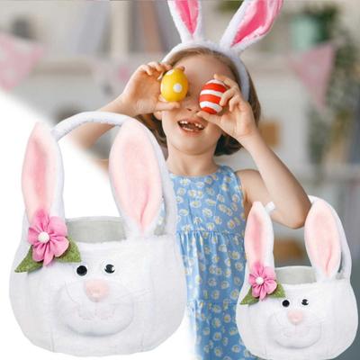 Easter Egg Hunting Basket Plush Easter Bunny Basket With Ear Cartoon Animal Tote Bags For Home Decorations Candy Gifts Girls